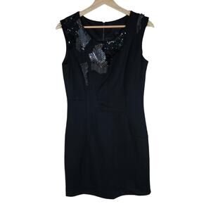 Season JS Sheath Dress Small Black Embellished Sleeveless Cocktail Party Elegant